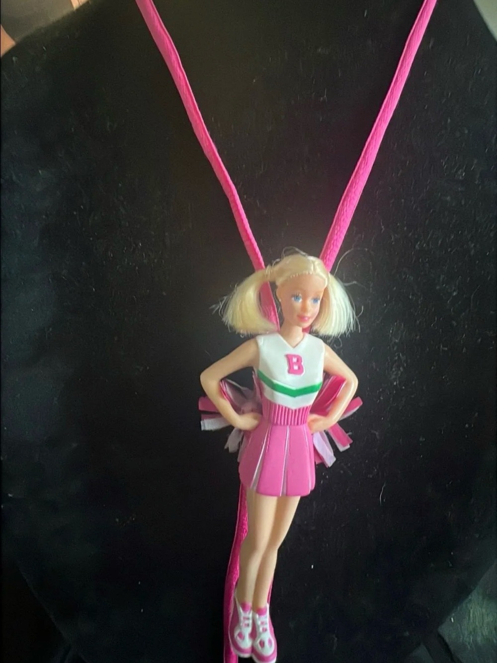 Upcycle Barbie Pink Cheerleader Doll Bolo Necklace